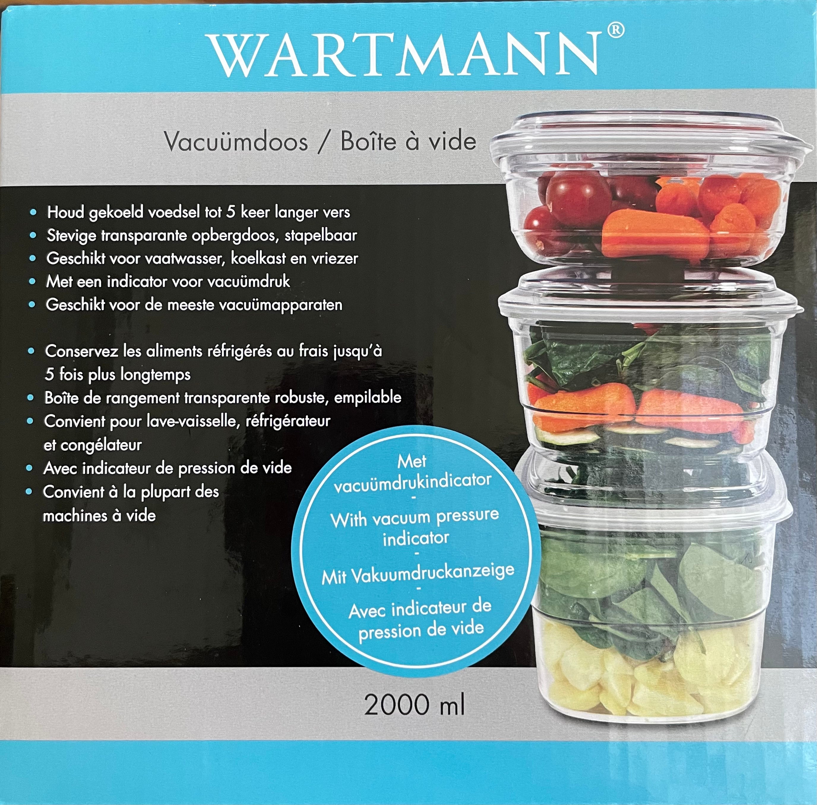 Wartmann vacuümdoos 2 liter met drukindicator Vuurbak. 